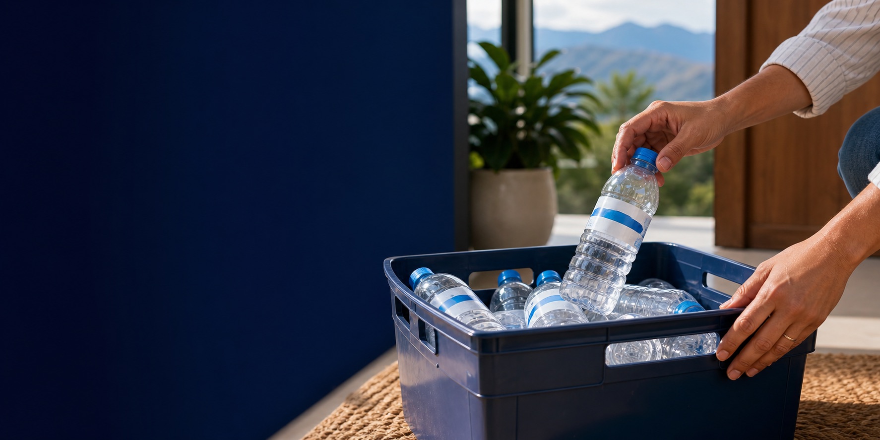 Caja con botellas de agua preparada para una entrega AguaMax Life